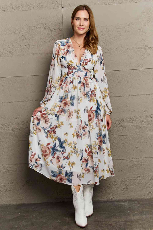 OneTheLand Good Day Chiffon Floral Midi Dress Floral / S