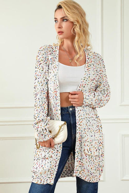 Rainbow Pom Pom Open Front Long Sleeve Cardigan