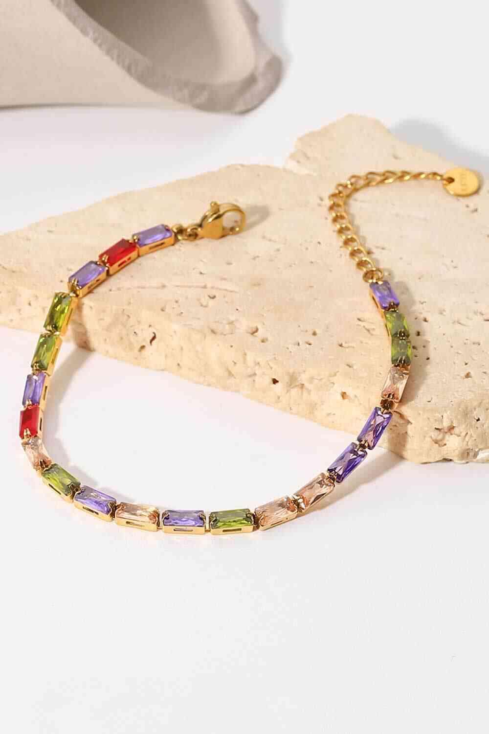 18K Gold Plated Multicolored Cubic Zirconia Bracelet Multi / One Size