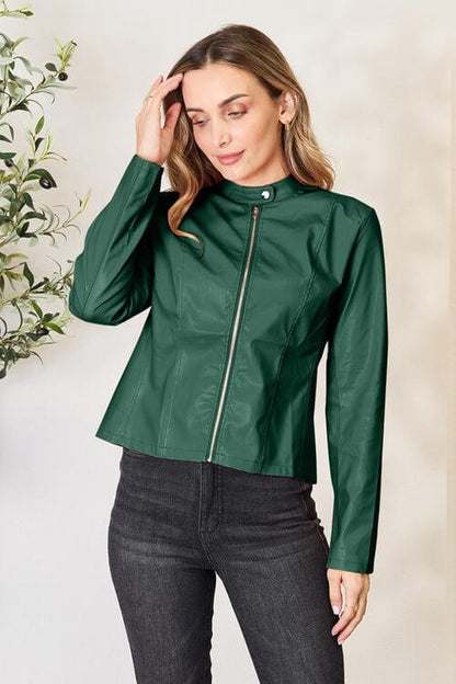 Mock Neck Zip Up Jacket Green / S