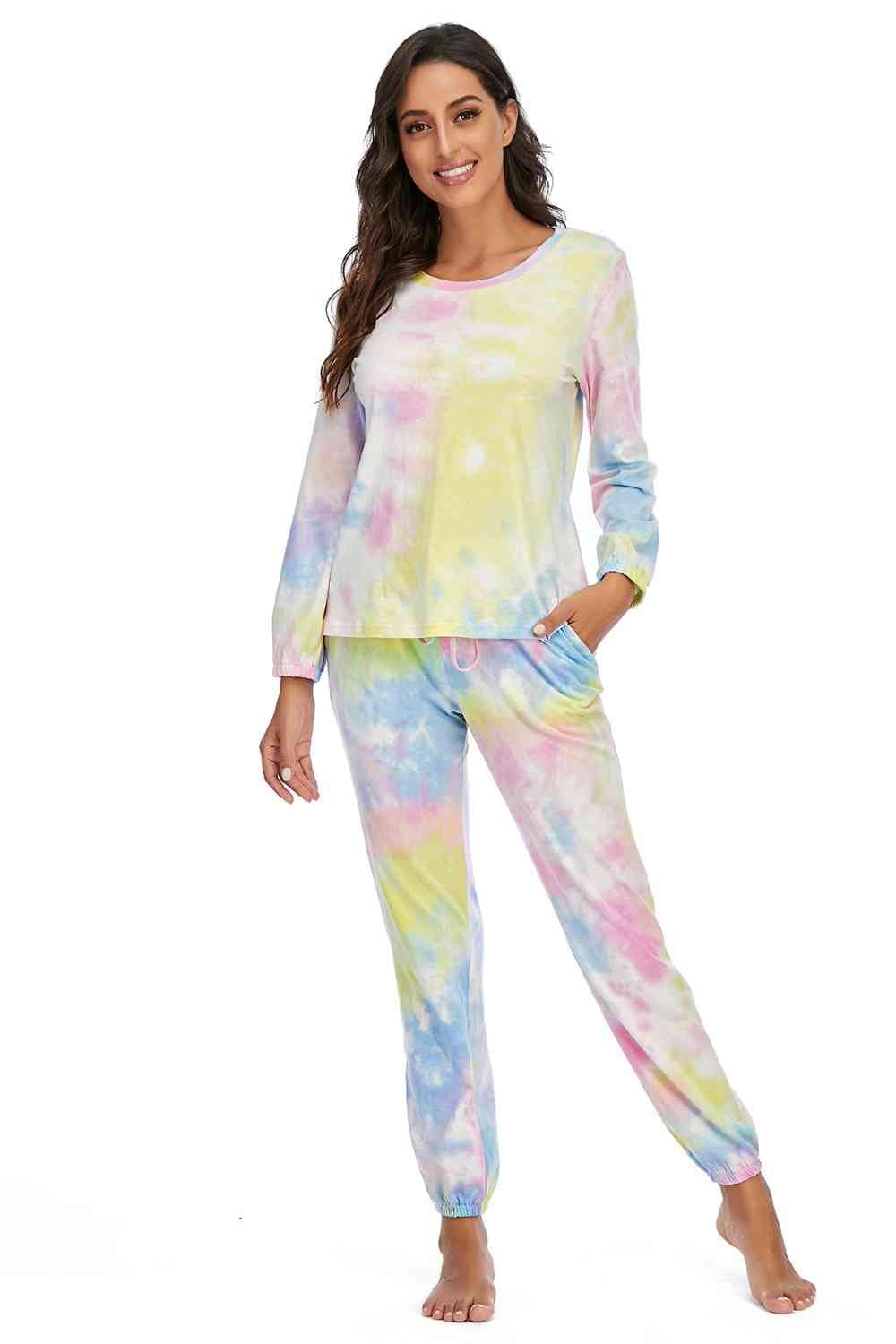 Tie-Dye Top and Drawstring Pants Lounge Set Blush Pink / S