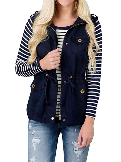 Drawstring Waist Vest with Pockets Navy / S