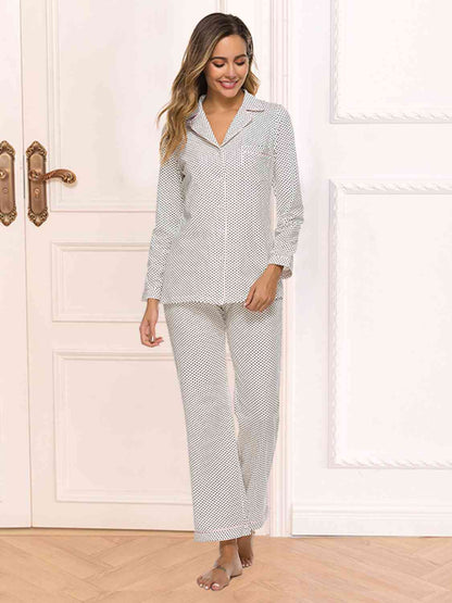 Collared Neck Loungewear Set with Pocket White / S
