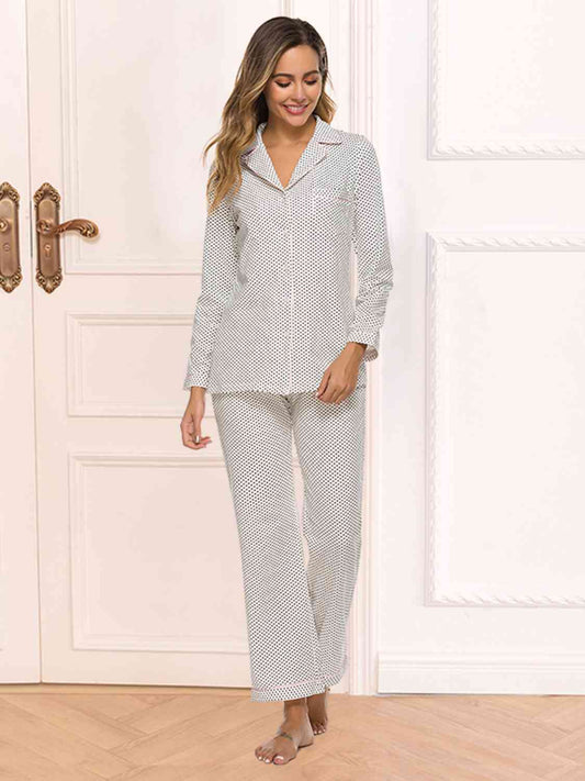 Collared Neck Loungewear Set with Pocket White / S