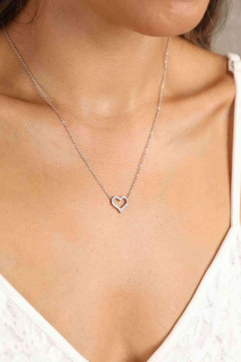 Adored Moissanite Platinum-Plated Heart Necklace Silver / One Size