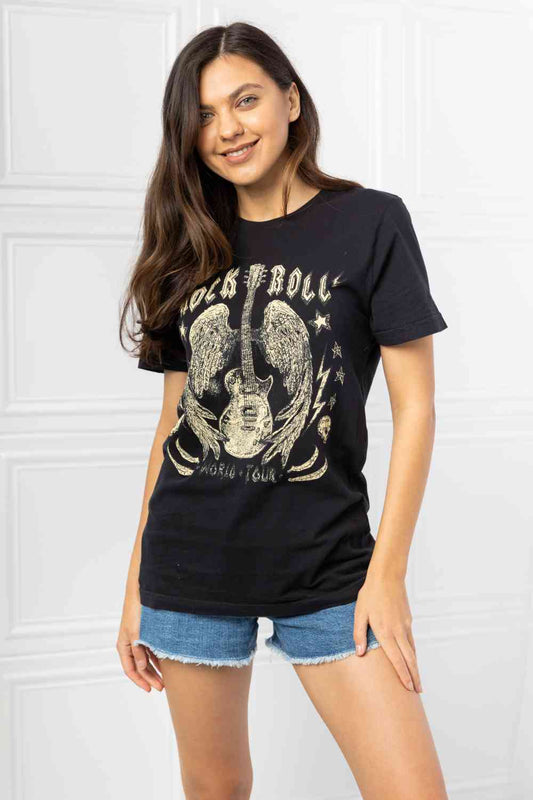 mineB Full Size Rock & Roll Graphic Tee Black / S