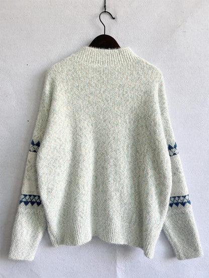 Geometric Snowflake Mock Neck Dropped Shoulder Sweater