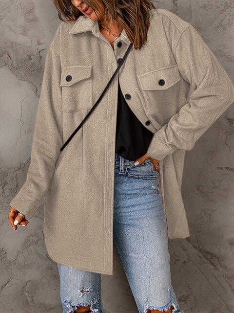 Drop Shoulder Button Down Collared Coat Sand / S