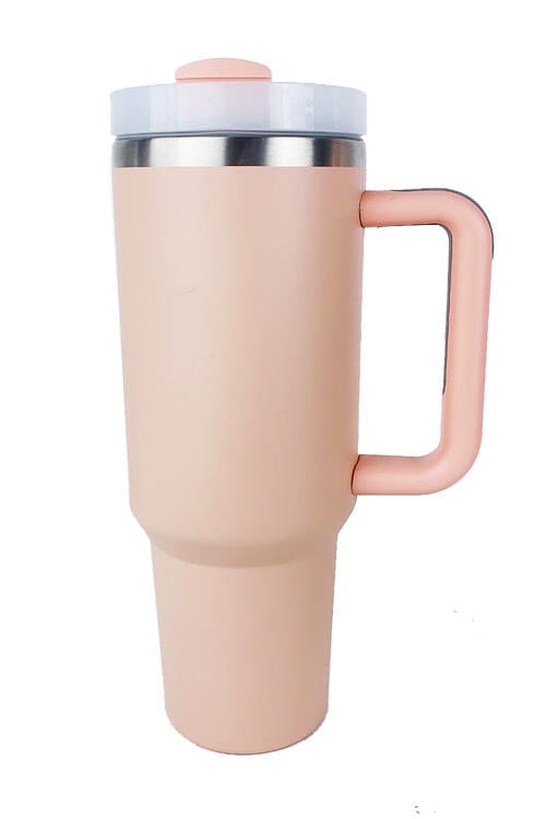 Stainless Steel Tumbler with Upgraded Handle and Straw Peach / One Size