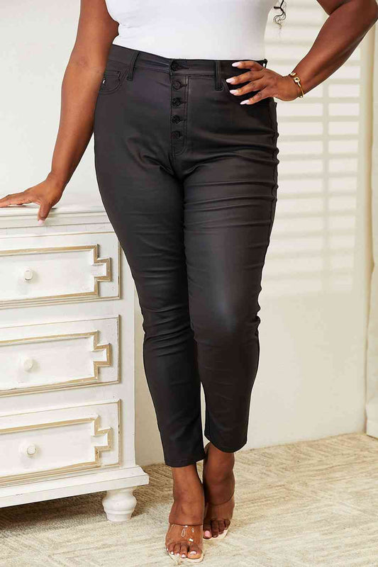 Kancan Full Size High Rise Black Coated Ankle Skinny Jeans Black / 0(23)