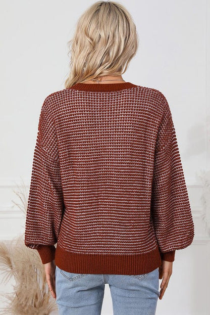 Textured Round Neck Long Sleeve Sweater