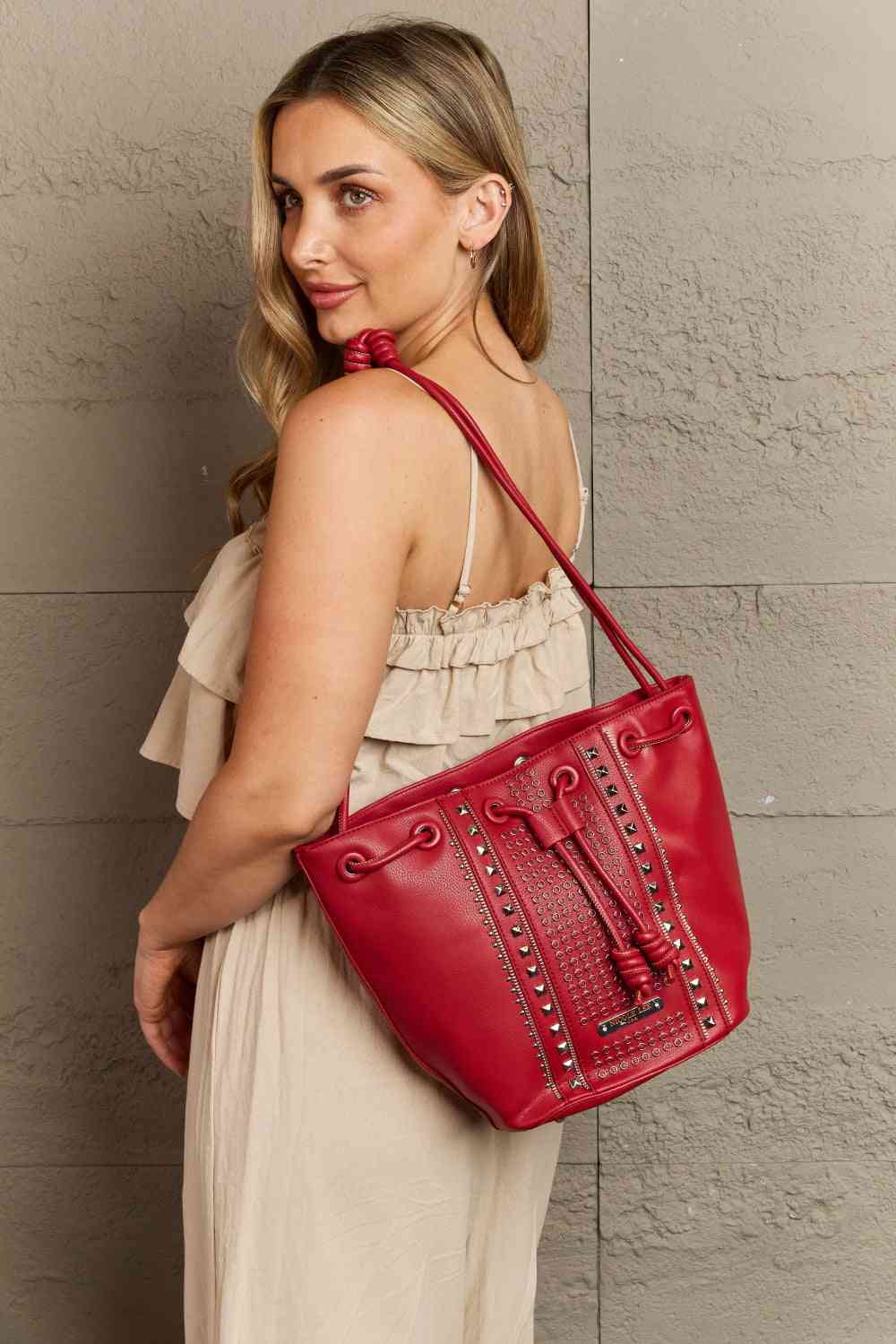 Nicole Lee USA Amy Studded Bucket Bag Deep Red / One Size