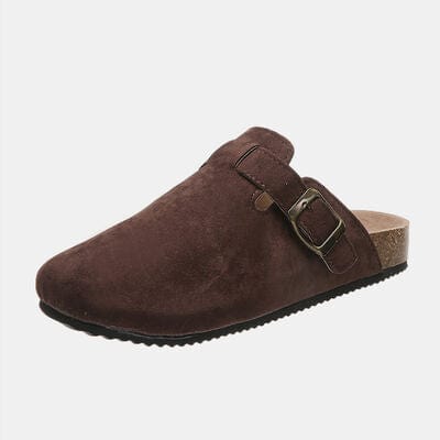 Suede Closed Toe Buckle Slide Chocolate / 6