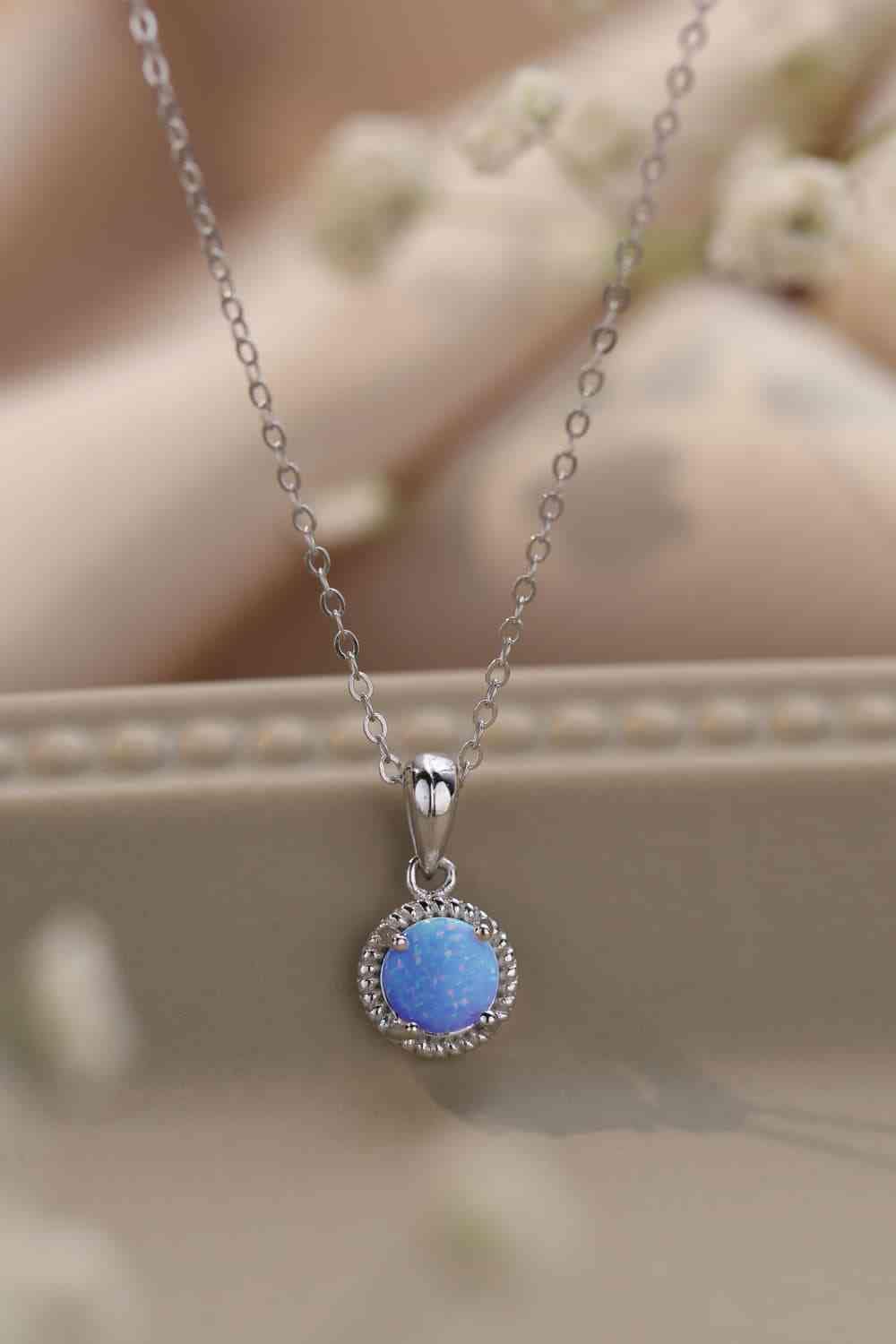 Opal Round Pendant Chain Necklace Sky Blue / One Size