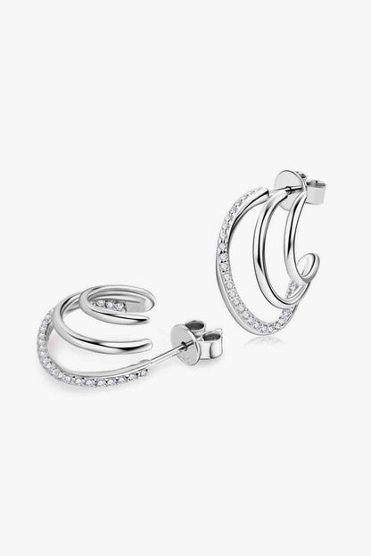 Moissanite Tri-Hoop 925 Sterling Silver Earrings Silver / One Size