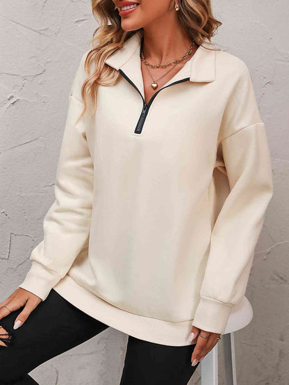 Quarter-Zip Dropped Shoulder Sweatshirt