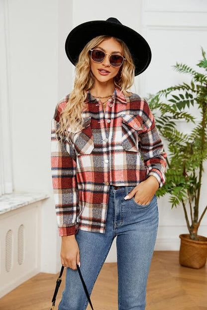 Collared Plaid Shacket Strawberry / S