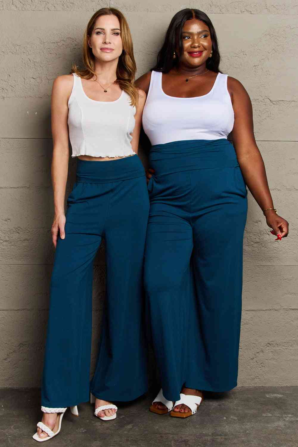 Culture Code My Best Wish Full Size High Waisted Palazzo Pants Deep Teal / S