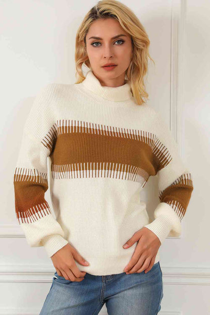 Turtleneck Long Sleeve Sweater Cream / M