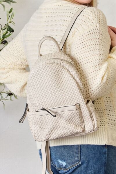 SHOMICO Vegan Leather Woven Backpack BEIGE / One Size