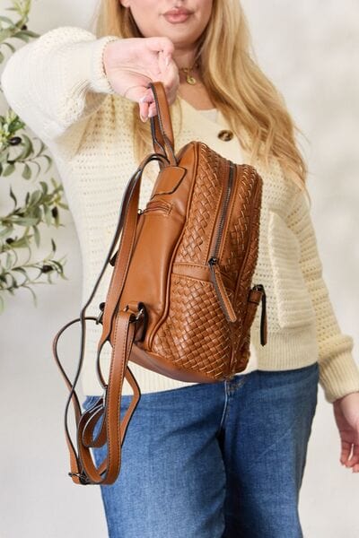 SHOMICO Vegan Leather Woven Backpack