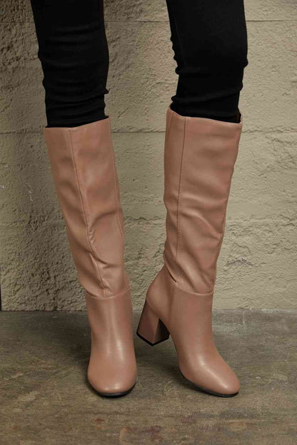 East Lion Corp Mocha Block Heel Knee High Boots Mocha / 6