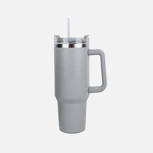 Stainless Steel Tumbler with Handle and Straw Light Gray / One Size