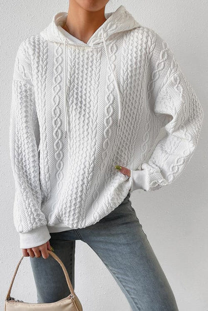 Drop Shoulder Long Sleeve Hoodie White / S