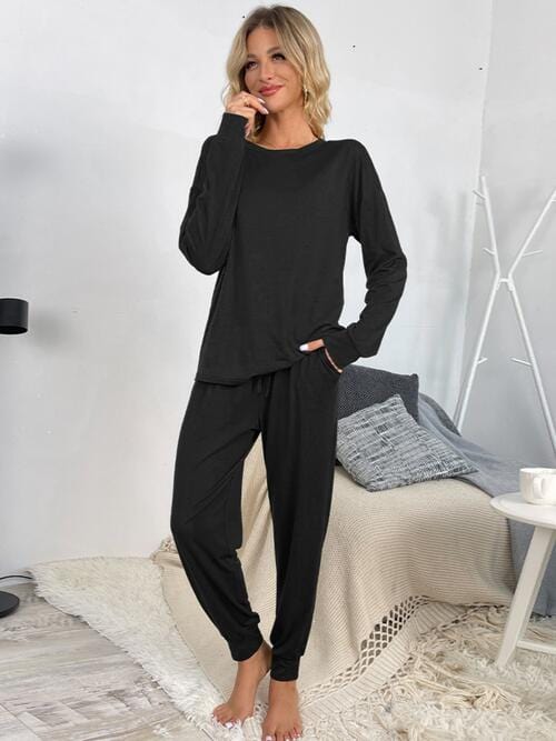 Round Neck Top and Drawstring Pants Lounge Set