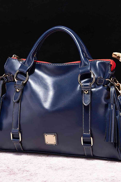 Vegan Leather Handbag with Tassels Navy / One Size