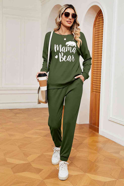 MAMA BEAR Graphic Sweatshirt and Sweatpants Set Moss / S