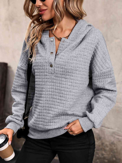 Geometric Textured Half Button Hoodie