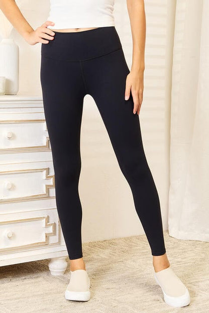 Double Take Wide Waistband Sports Leggings Black / S