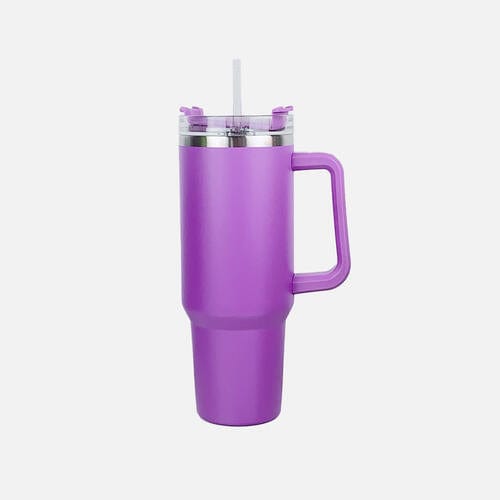 Stainless Steel Tumbler with Handle and Straw Purple / One Size