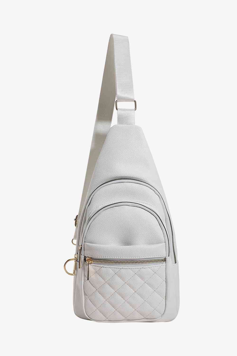 Quilted Stitching Vegan Leather Sling Bag White / One Size