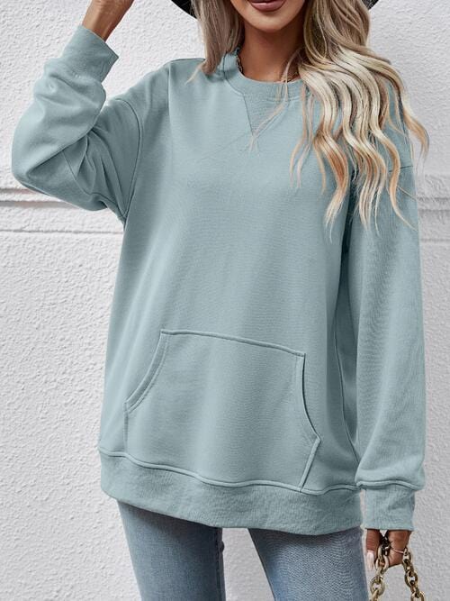 Solid Long Sleeve Pocketed Sweatshirt