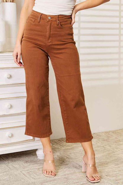 Judy Blue Full Size Tummy Control Garment Dyed Wide Crop Caramel / 0(24)