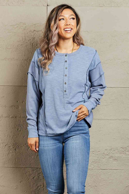 HEYSON Understand me Full Size Oversized Henley Top Misty  Blue / S