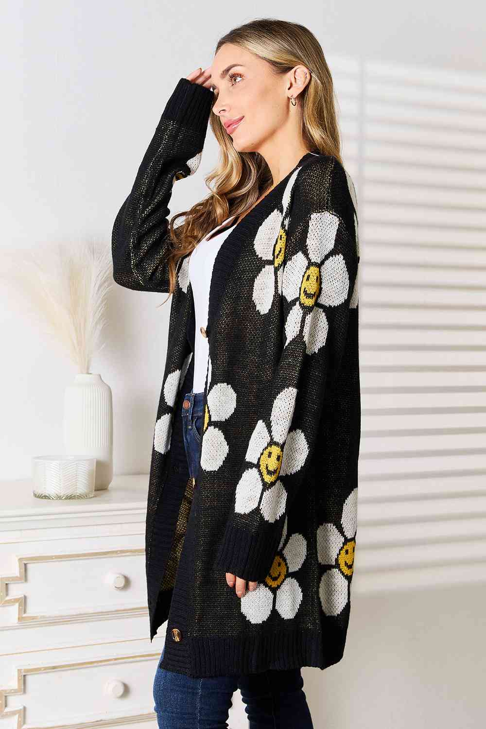 Floral Button Down Longline Cardigan