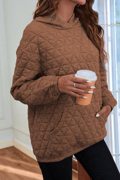 Quilted Long Sleeve Hoodie with Pocket Chestnut / S