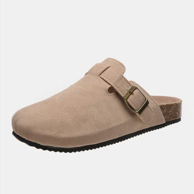 Suede Closed Toe Buckle Slide Camel / 6