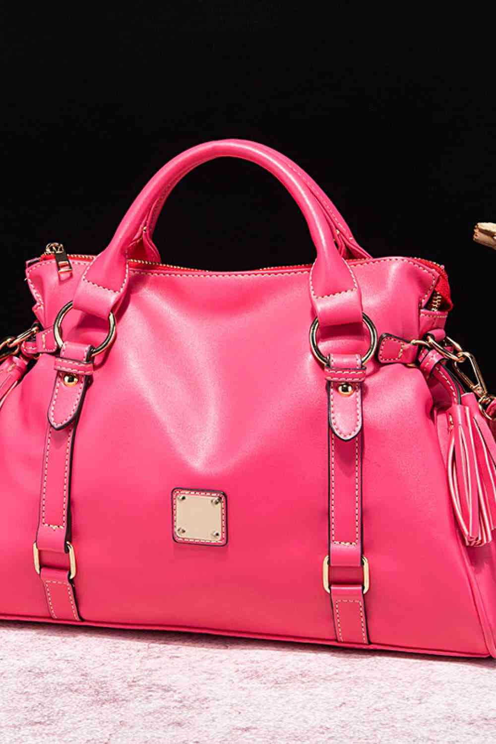 Vegan Leather Handbag with Tassels Strawberry / One Size