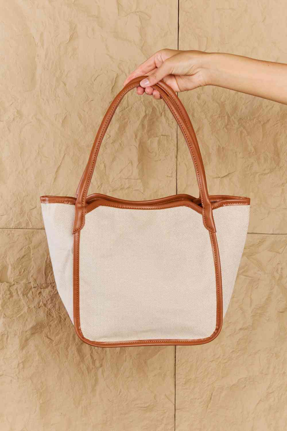 Fame Beach Chic Faux Leather Trim Tote Bag in Ochre Ochre / One Size