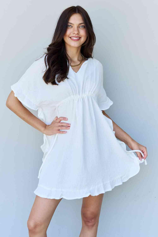 Ninexis Out Of Time Full Size Ruffle Hem Dress with Drawstring Waistband in White White / S