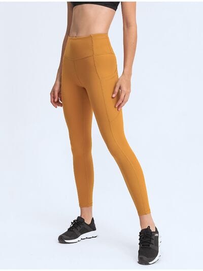 Double Take Wide Waistband Leggings with Pockets Tangerine / 4