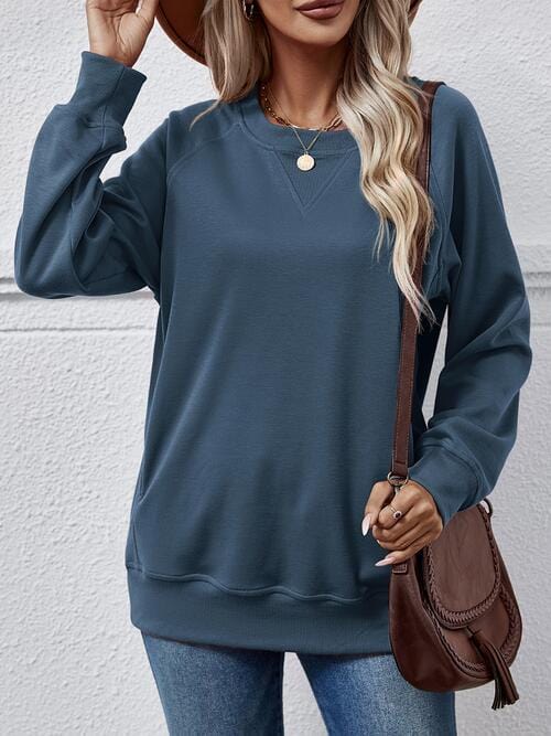 Classic Round Neck Long Sleeve Sweatshirt French Blue / S