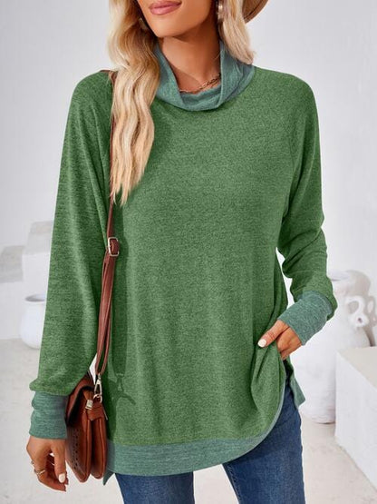 Contrast Mock Neck Long Sleeve T-Shirt Moss / S