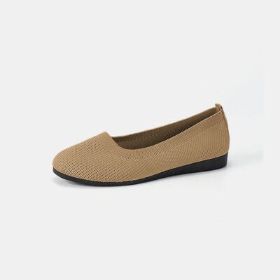 Round Toe Knit Ballet Flats Khaki / 36