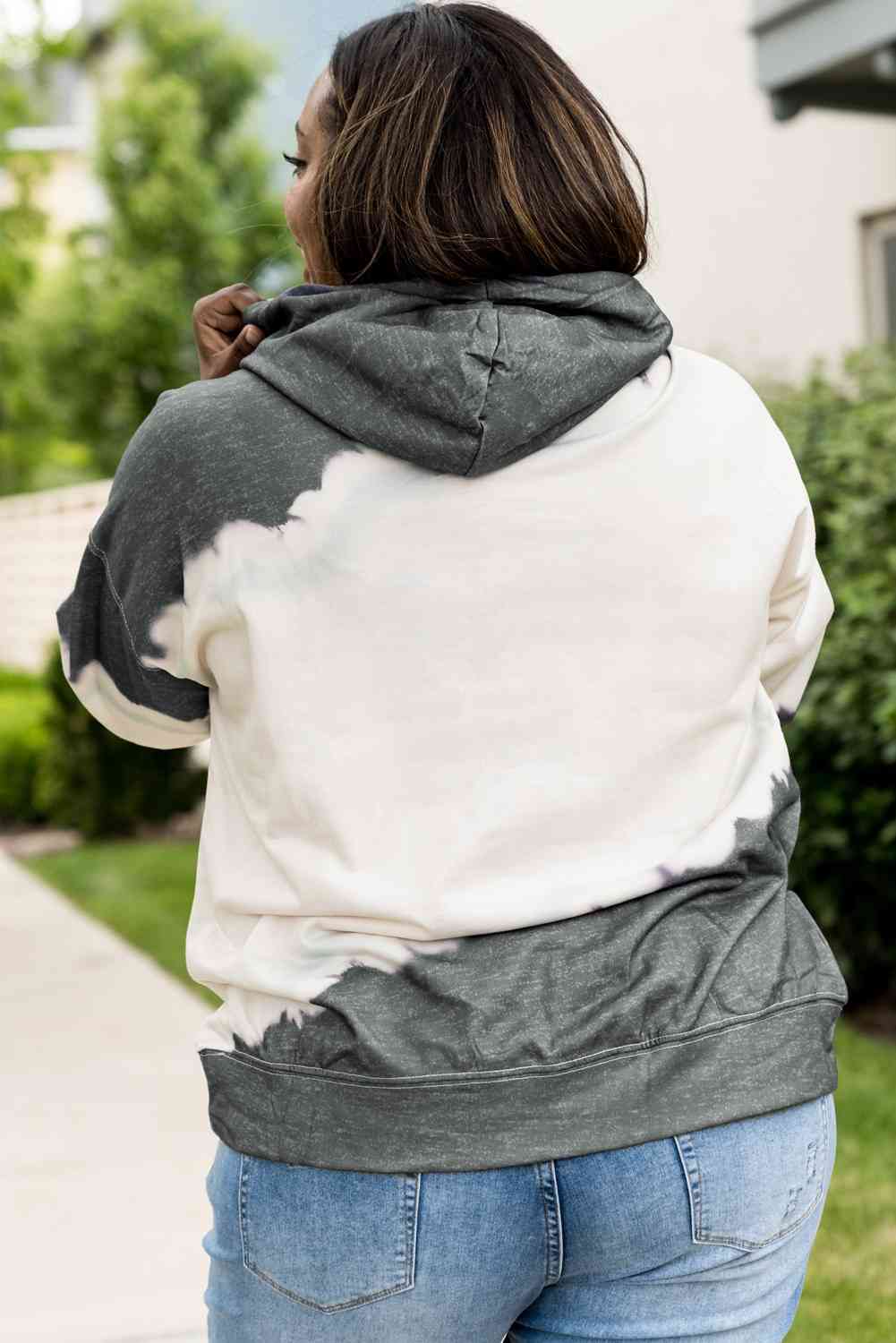Plus Size Bleached Look Hoodie with Front Pocket