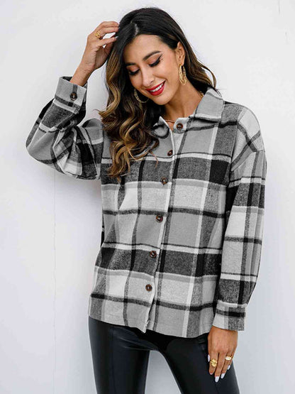 Campfire Plaid Button Up Collared Neck Jacket